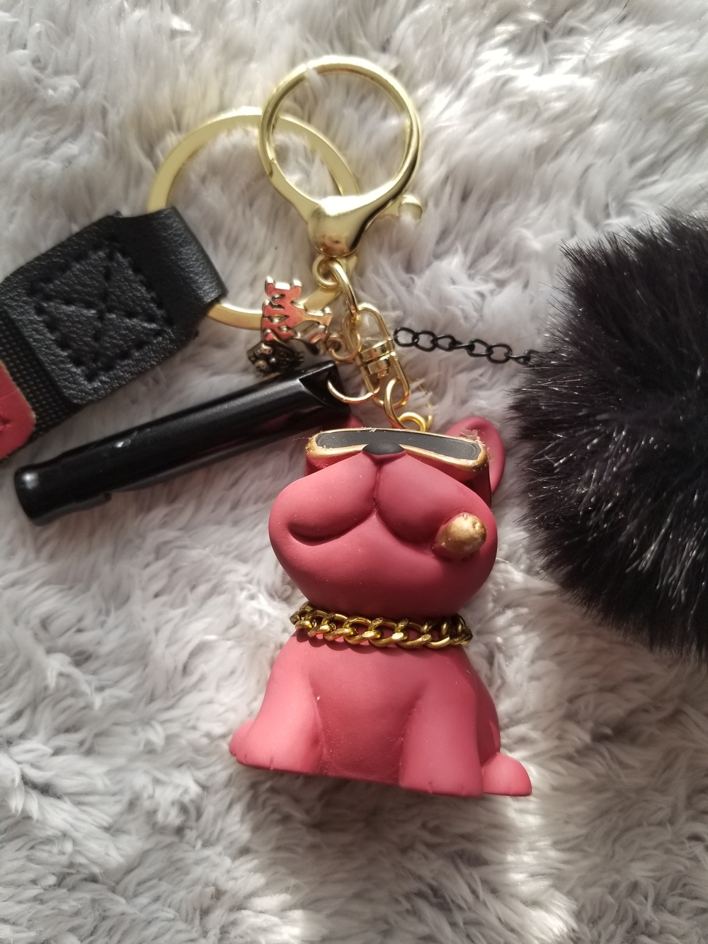 Red Bulldog Keychain Charm with Gold Accents